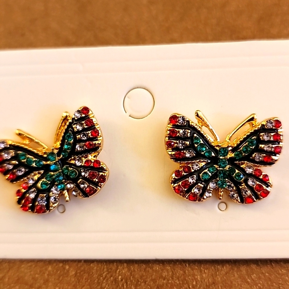 Gemstone filled Sparkle Butterfly Bling Earrings 925S Ear Needle